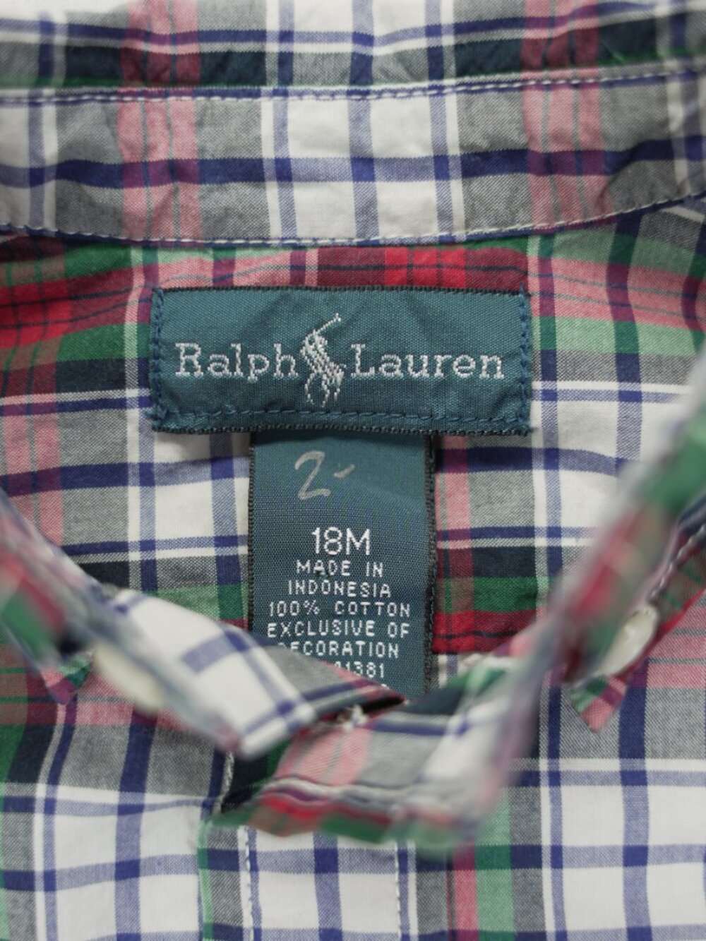 Polo Ralph Lauren Baby Button Shirt Classic Plaid Long‎ Sleeve Multi Red 18M - Picture 3 of 6